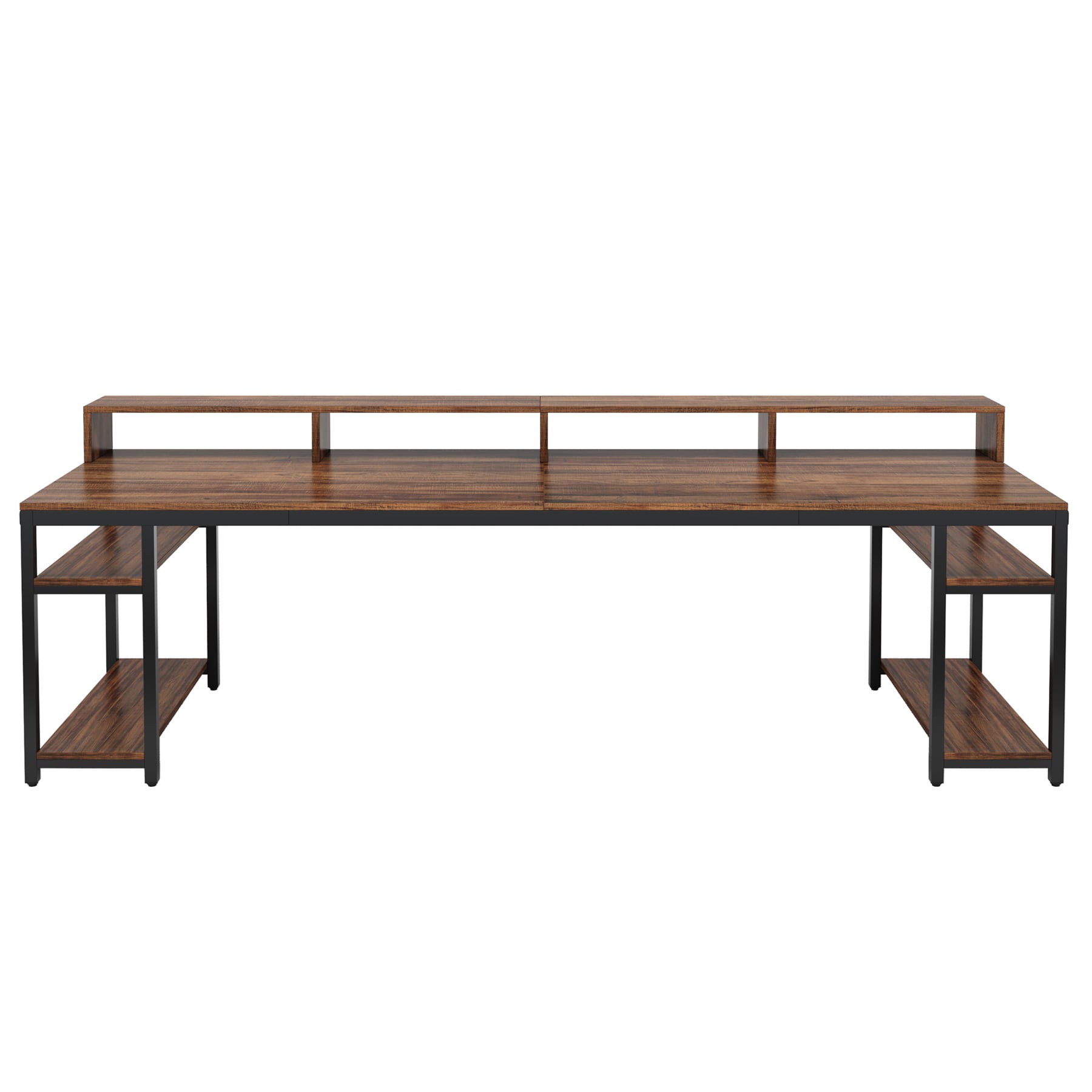 Two Person Desk, Computer Desk With Monitor Stand And 4 Open Shelf_maomaolike.com